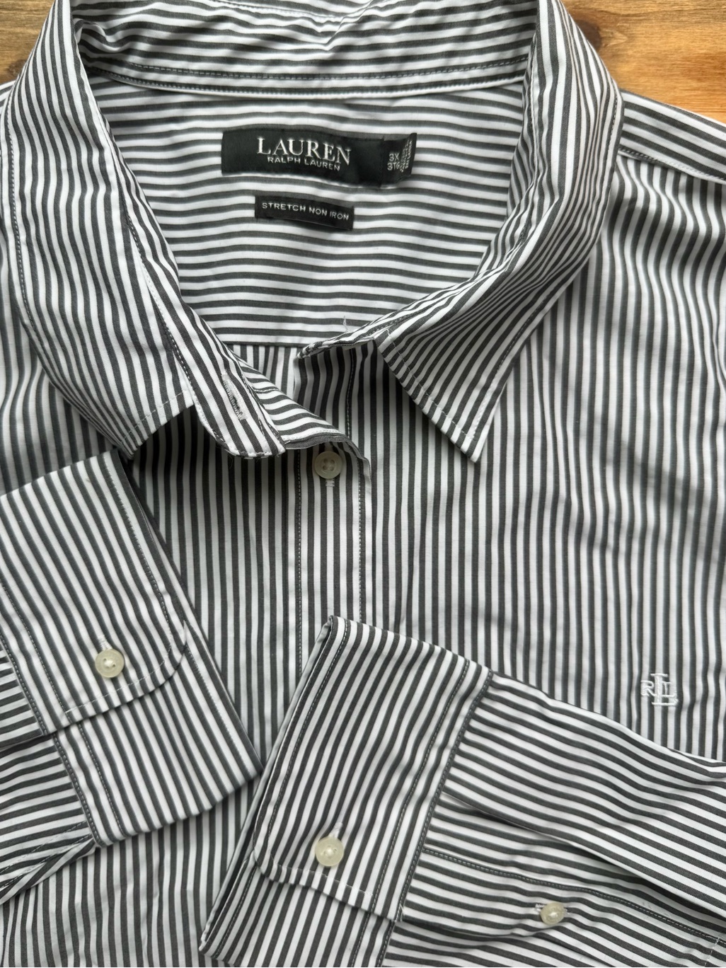 Lauren Ralph Lauren Womens White Gray Striped Cotton Long Sleeve Shirt 3x